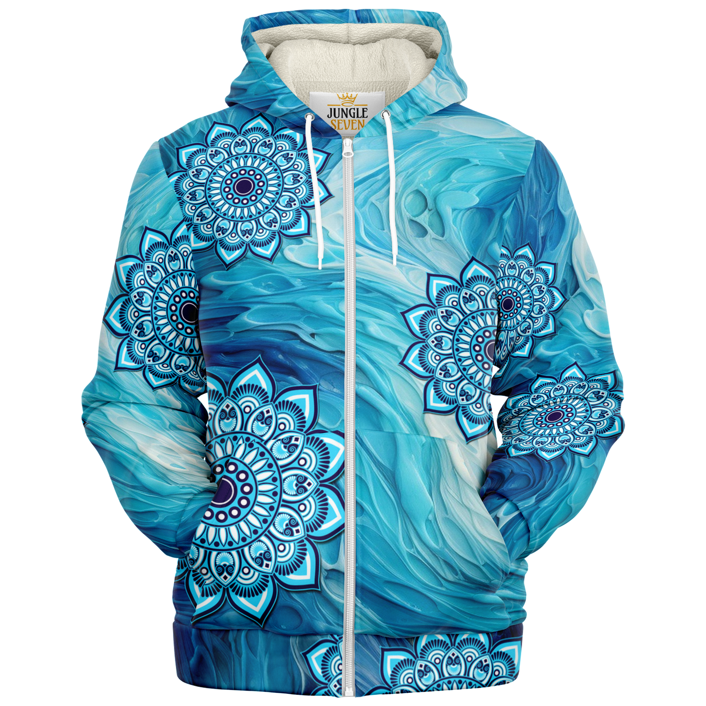 Psychedelic Blue Mandala  AOP Microfleece Ziphoodie