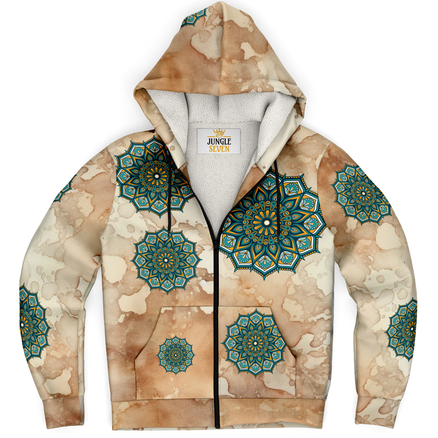 Boho Mandala Water-Stained AOP Microfleece Ziphoodie