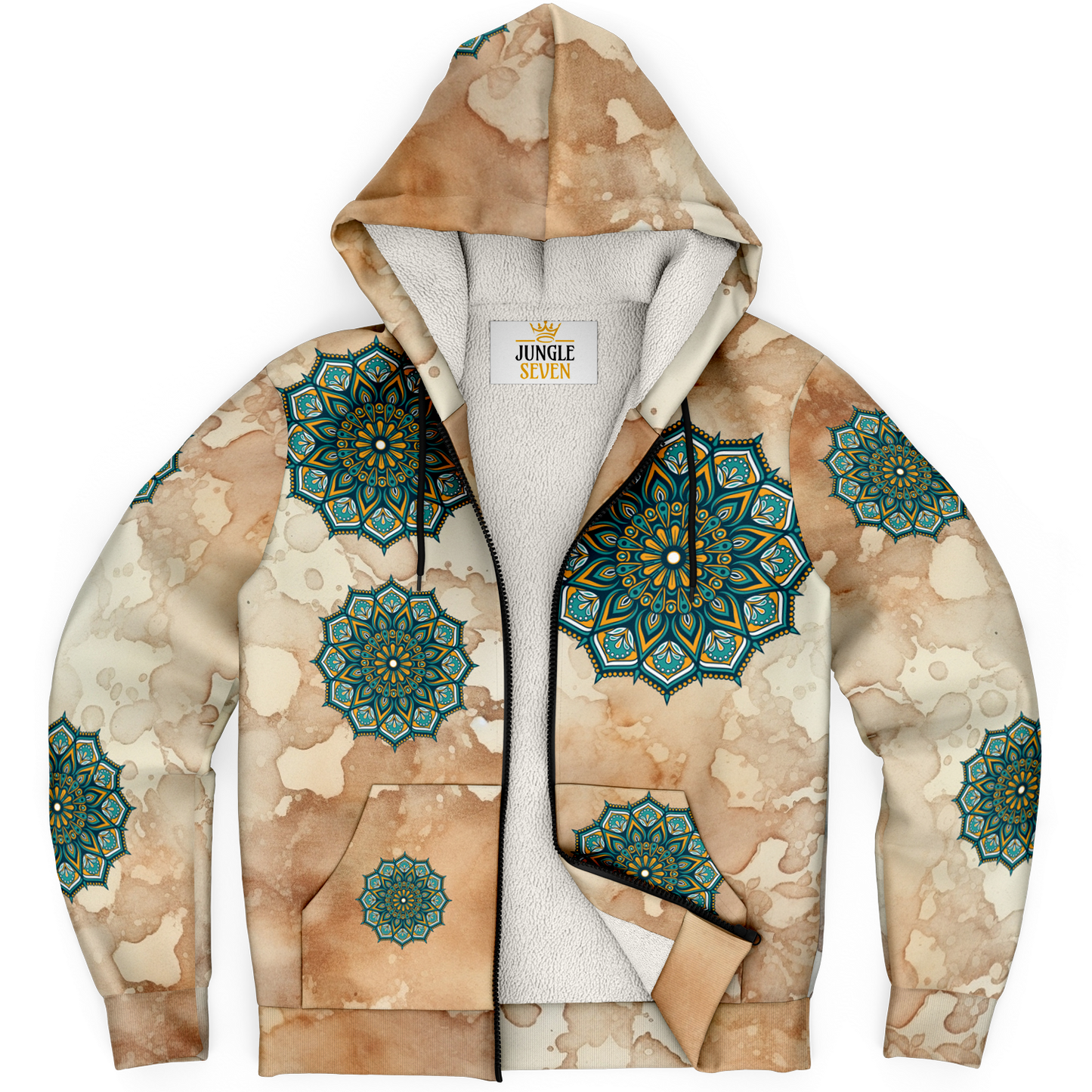 Boho Mandala Water-Stained AOP Microfleece Ziphoodie