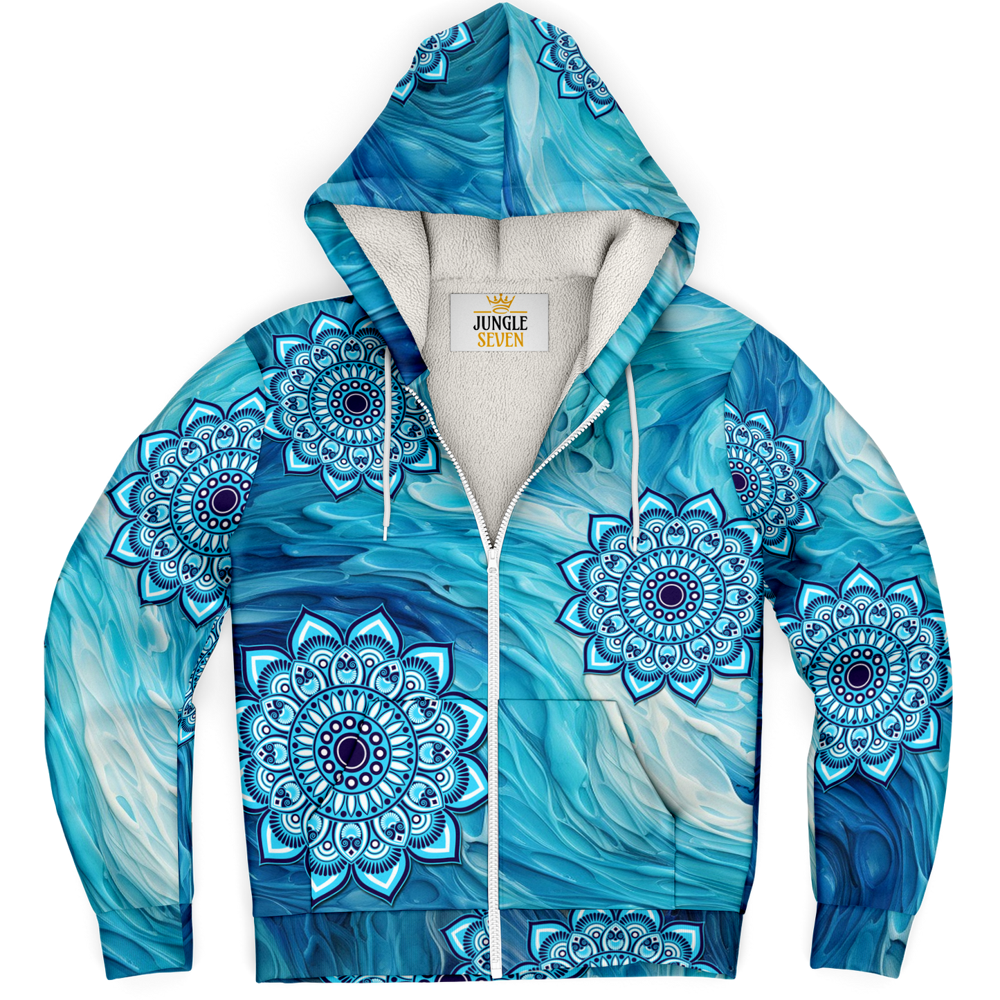 Psychedelic Blue Mandala  AOP Microfleece Ziphoodie