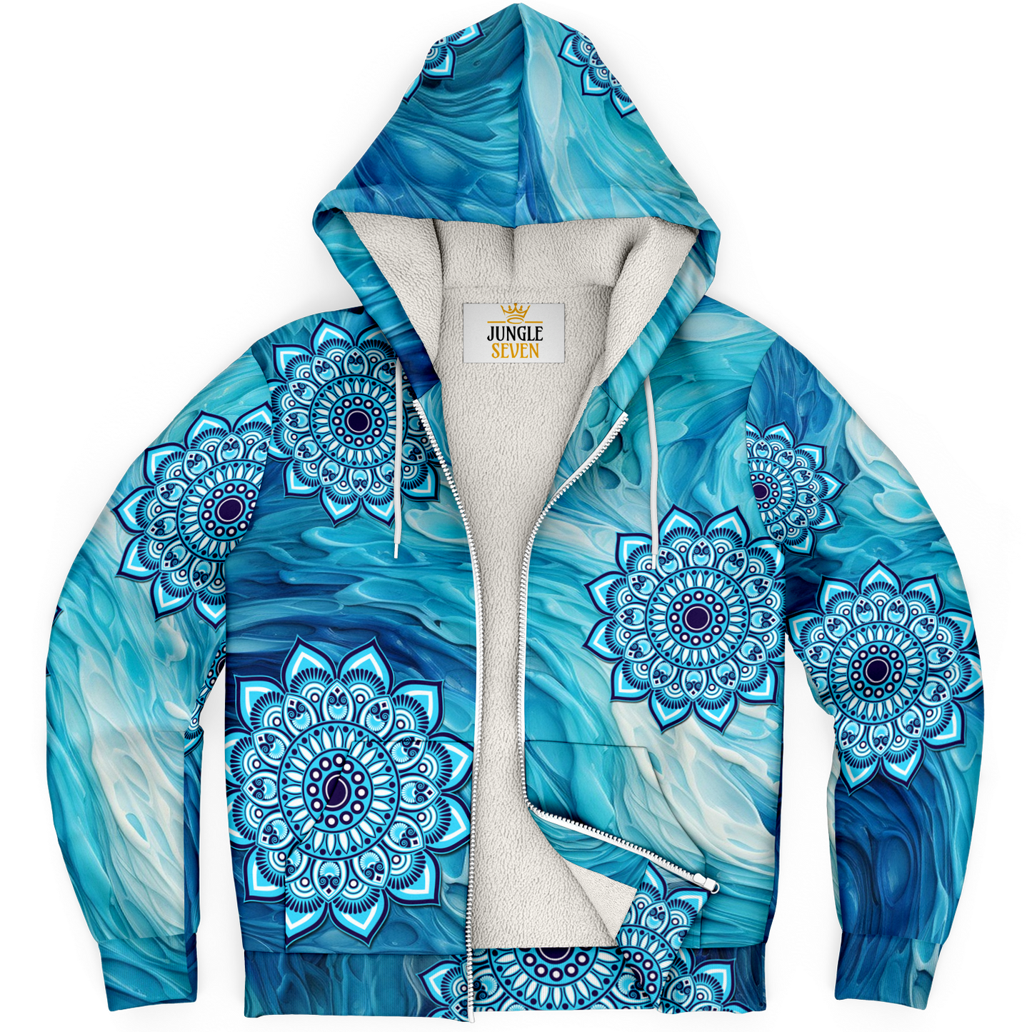 Psychedelic Blue Mandala  AOP Microfleece Ziphoodie