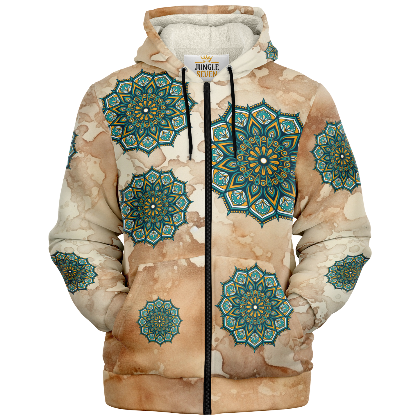 Boho Mandala Water-Stained AOP Microfleece Ziphoodie