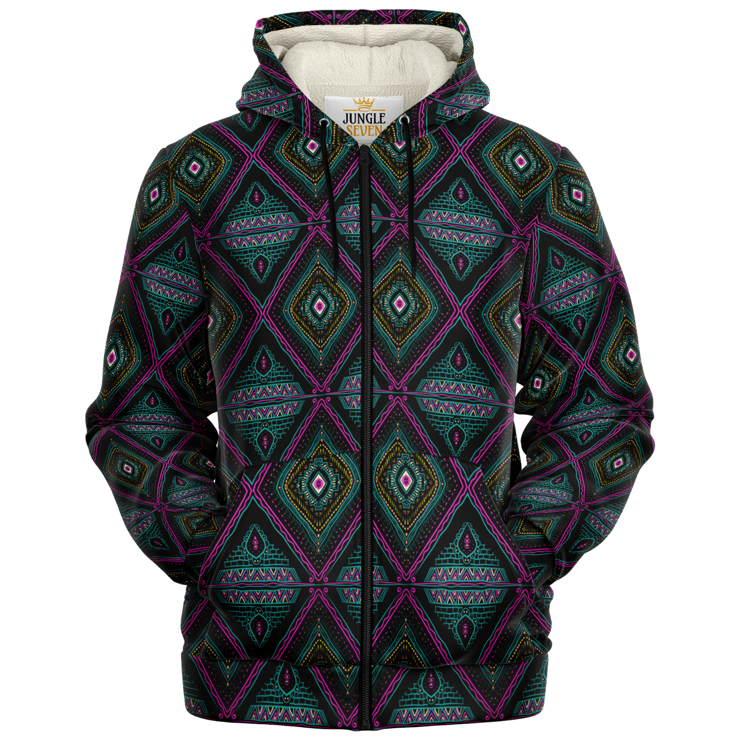 Boho Tribal Pattern Microfleece AOP Ziphoodie